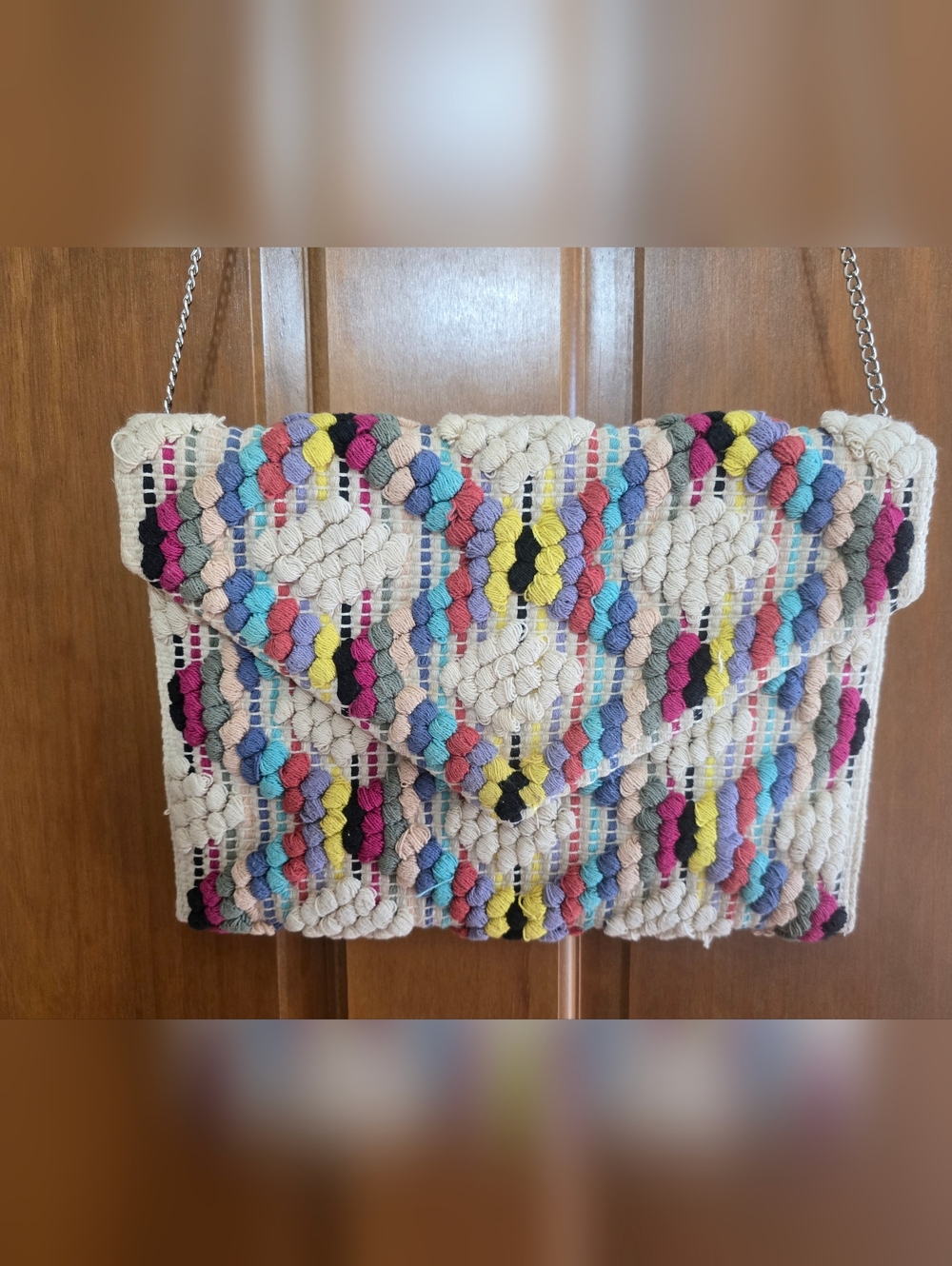 Sole Society Fold Over Silver Chain Strap Multicolor Boho Purse